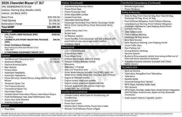 New 2026 Chevrolet Blazer LT w/ LPO, Floor Liner Package FWD image 35