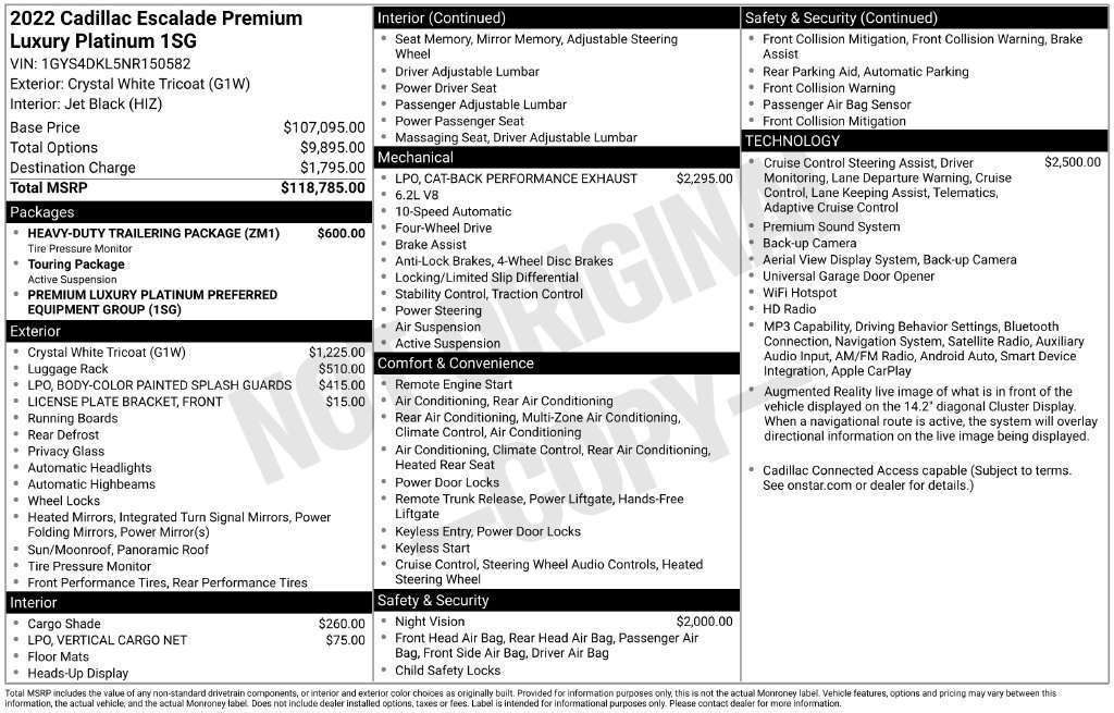Used 2022 Cadillac Escalade Premium Luxury Platinum w/ Heavy-Duty Trailer Package AWD/4WD image 42