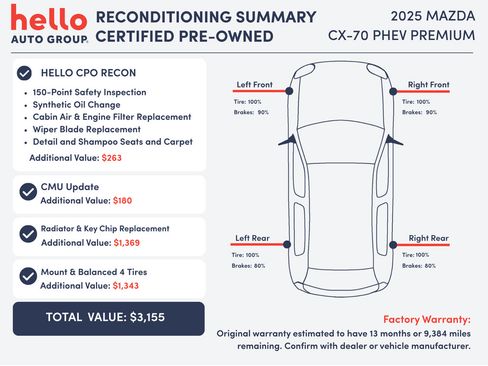 Certified 2025 MAZDA CX-70 Plug-In Hybrid w/ Premium Pkg AWD/4WD image 3
