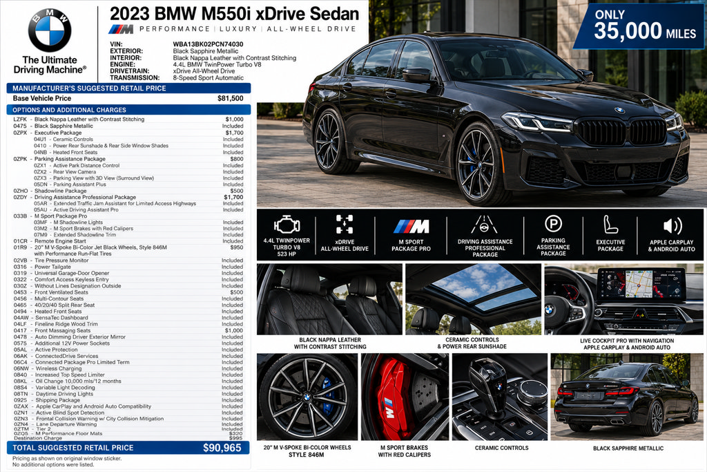 Used 2023 BMW M550i xDrive w/ Executive Package AWD/4WD image 2