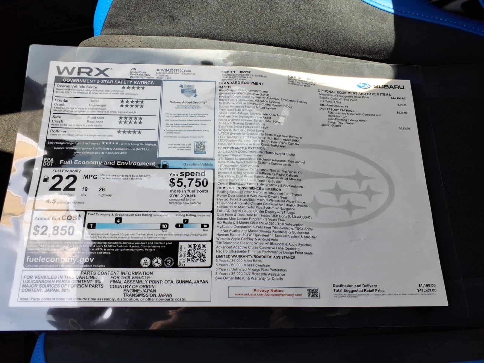 New 2026 Subaru WRX tS w/ Accessory Package #2 AWD/4WD image 40