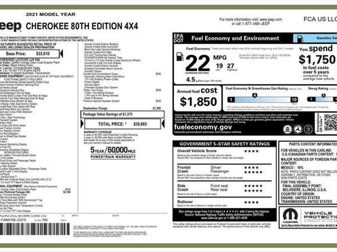 Certified 2021 Jeep Cherokee Latitude Lux 80th Anniv w/ Quick Order Package 26U 80TH image 34