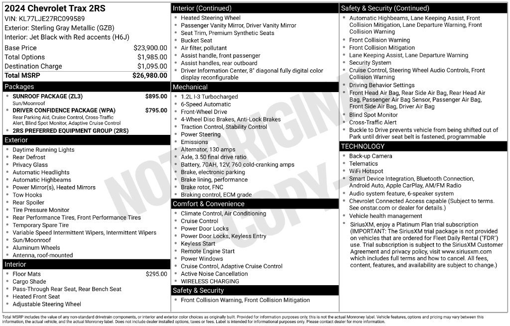 Used 2024 Chevrolet Trax RS w/ Sunroof Package FWD image 4