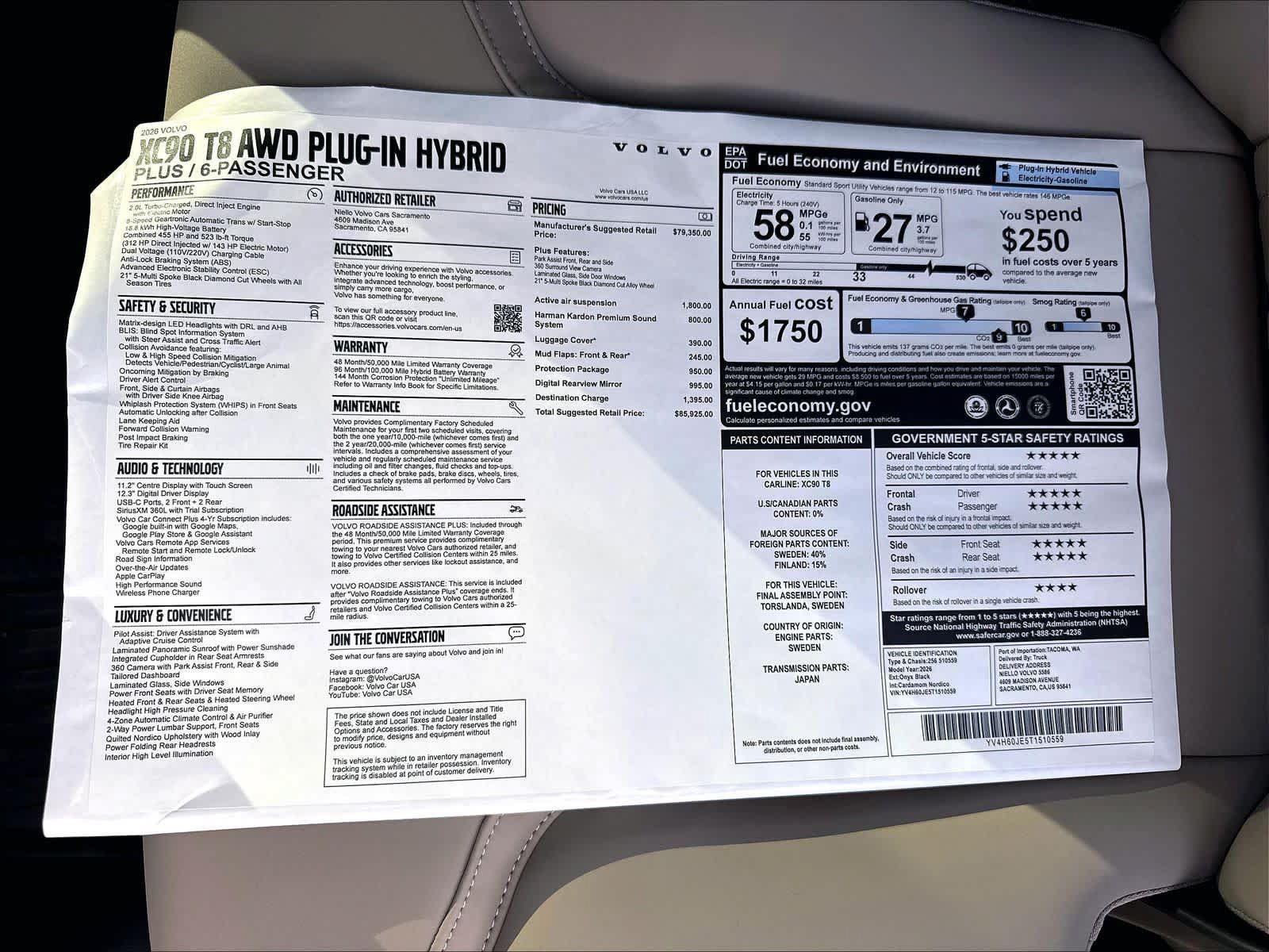 New 2026 Volvo XC90 T8 Plus w/ Protection Package Premier AWD/4WD image 36