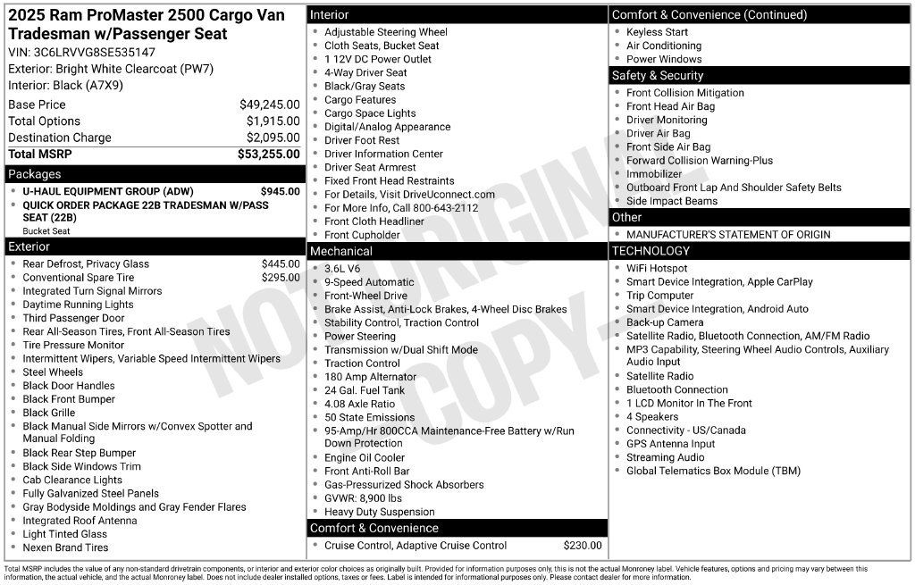 Used 2025 RAM ProMaster 2500 w/ U-Haul Equipment Group FWD image 29
