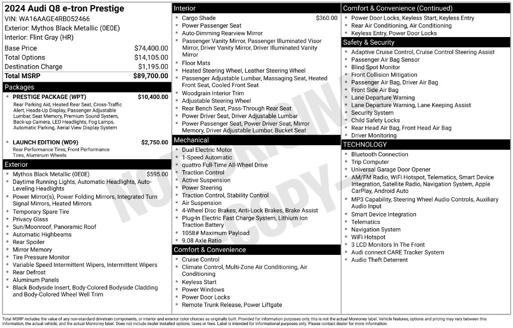 Used 2024 Audi Q8 e-tron Prestige w/ Prestige Package AWD/4WD image 7