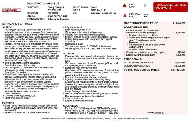 Used 2021 GMC Acadia SLE w/ Driver Convenience Package FWD image 3
