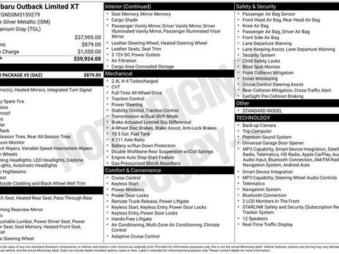 Certified 2021 Subaru Outback Limited XT w/ Popular Package #2 AWD/4WD image 37