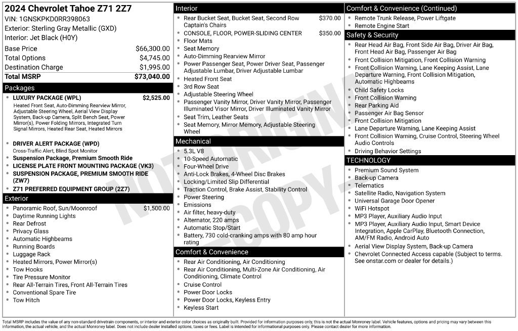 Used 2024 Chevrolet Tahoe Z71 w/ Luxury Package AWD/4WD image 6