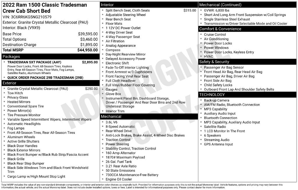 Used 2022 RAM 1500 Tradesman w/ Tradesman SXT Package RWD image 6