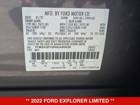 Used 2022 Ford Explorer Limited AWD/4WD image 33