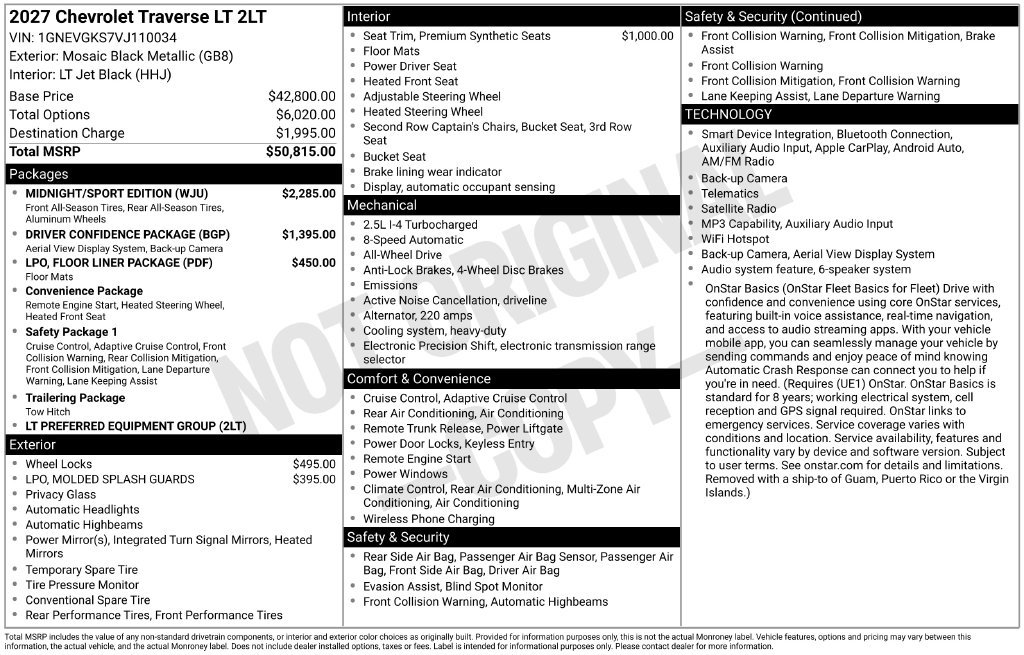 New 2027 Chevrolet Traverse LT w/ Midnight/Sport Edition AWD/4WD image 10