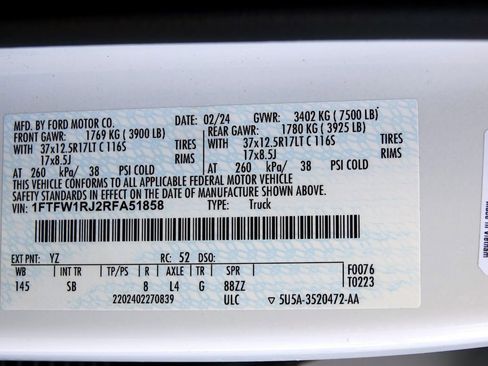 Used 2024 Ford F150 Raptor w/ Equipment Group 803A Raptor R image 57