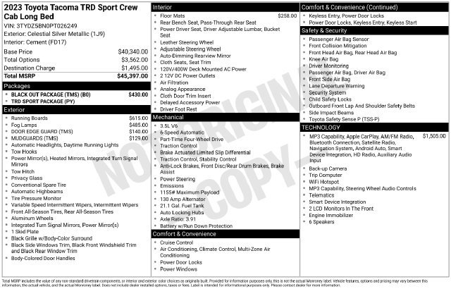 Used 2023 Toyota Tacoma TRD Sport w/ Black Out Package (TMS) AWD/4WD image 20