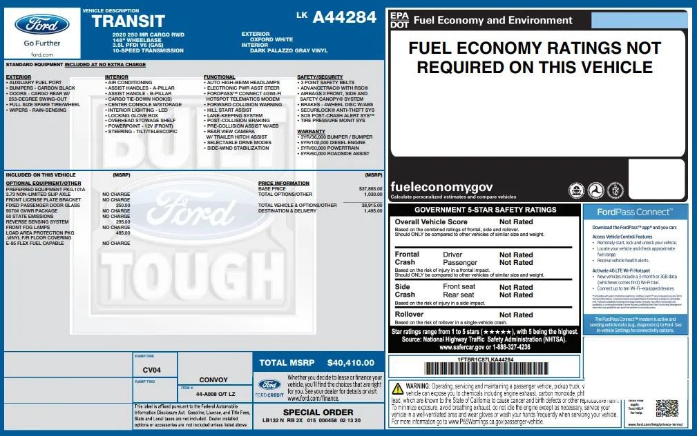 Used 2020 Ford Transit 250 Medium Roof w/ Load Area Protection Package RWD image 3