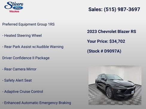 Used 2023 Chevrolet Blazer RS w/ Driver Confidence II Package AWD/4WD image 8
