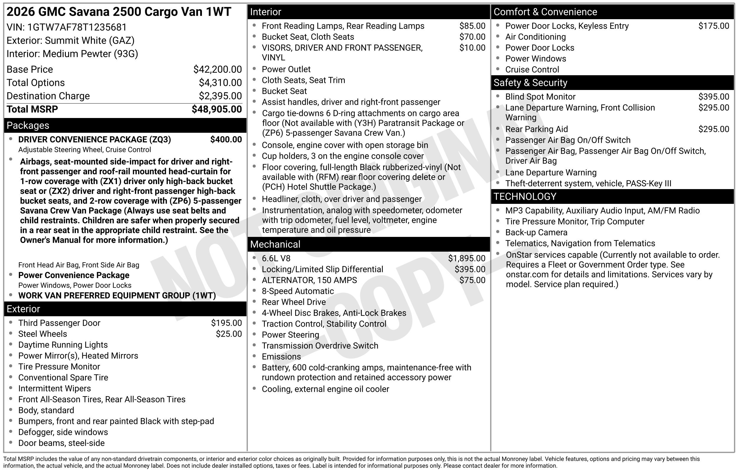 New 2026 GMC Savana 2500 w/ Driver Convenience Package RWD image 32