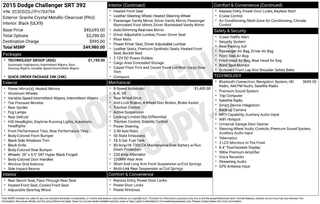 Used 2015 Dodge Challenger SRT w/ Technology Group RWD image 6