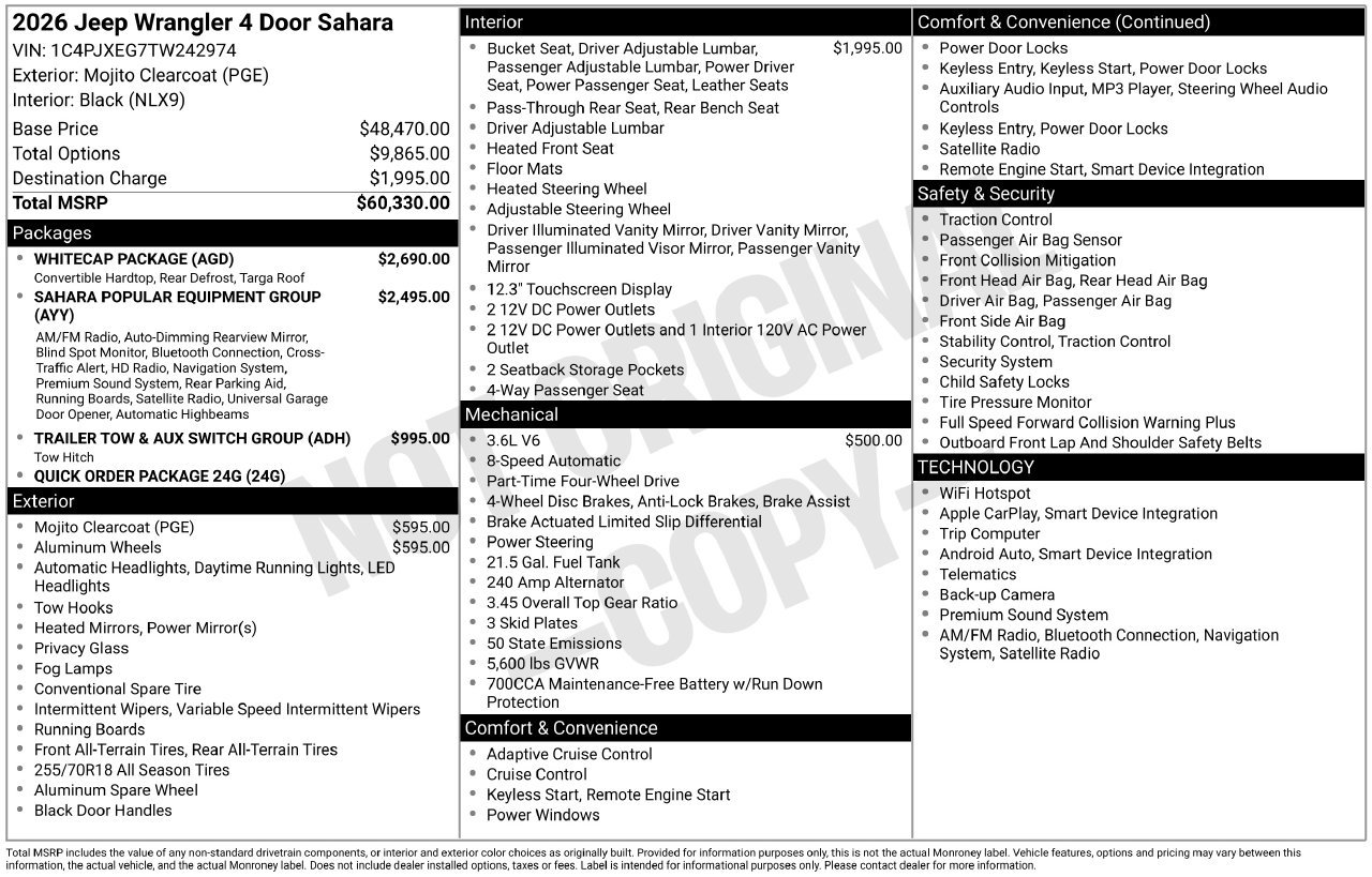 New 2026 Jeep Wrangler Unlimited Sahara w/ Whitecap Package AWD/4WD image 32