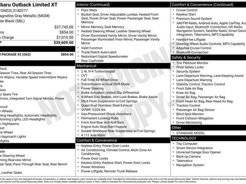 Used 2020 Subaru Outback Limited XT w/ Popular Package #2 image 5