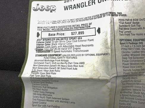 Used 2017 Jeep Wrangler Unlimited Sport w/ Quick Order Package 24S image 86