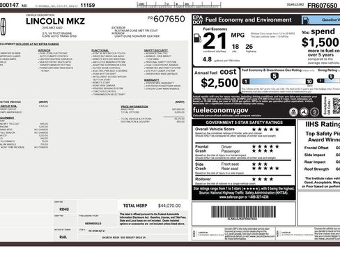 Used 2015 Lincoln MKZ AWD w/ Equipment Group 101A Select image 2