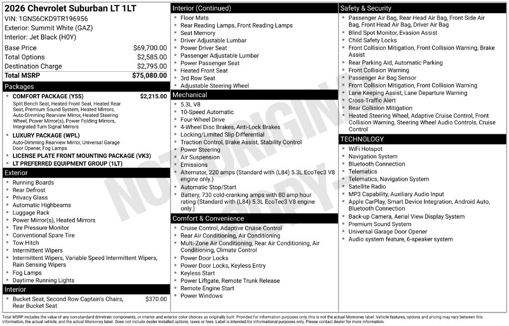 Certified 2026 Chevrolet Suburban LT w/ Comfort Package AWD/4WD image 5