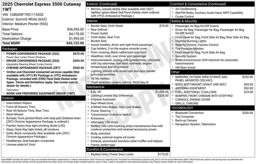 New 2025 Chevrolet Express 3500 w/ Power Convenience Package RWD image 26