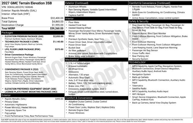New 2027 GMC Terrain Elevation w/ Elevation Premium Package AWD/4WD image 1