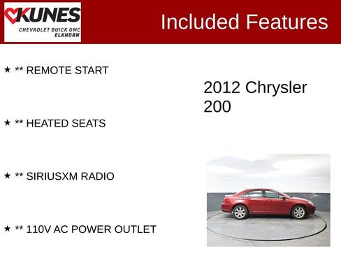 Used 2012 Chrysler 200 Touring w/ Cold Weather Group image 2