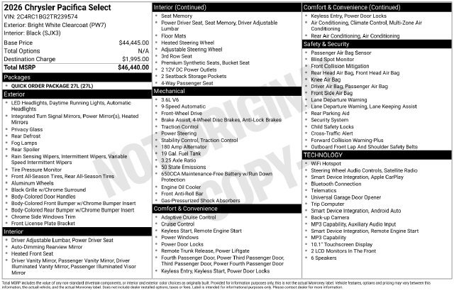 Used 2026 Chrysler Pacifica Select FWD image 33