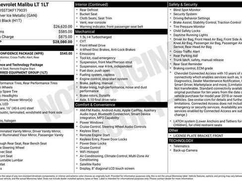 Used 2019 Chevrolet Malibu LT w/ Driver Confidence Package image 2