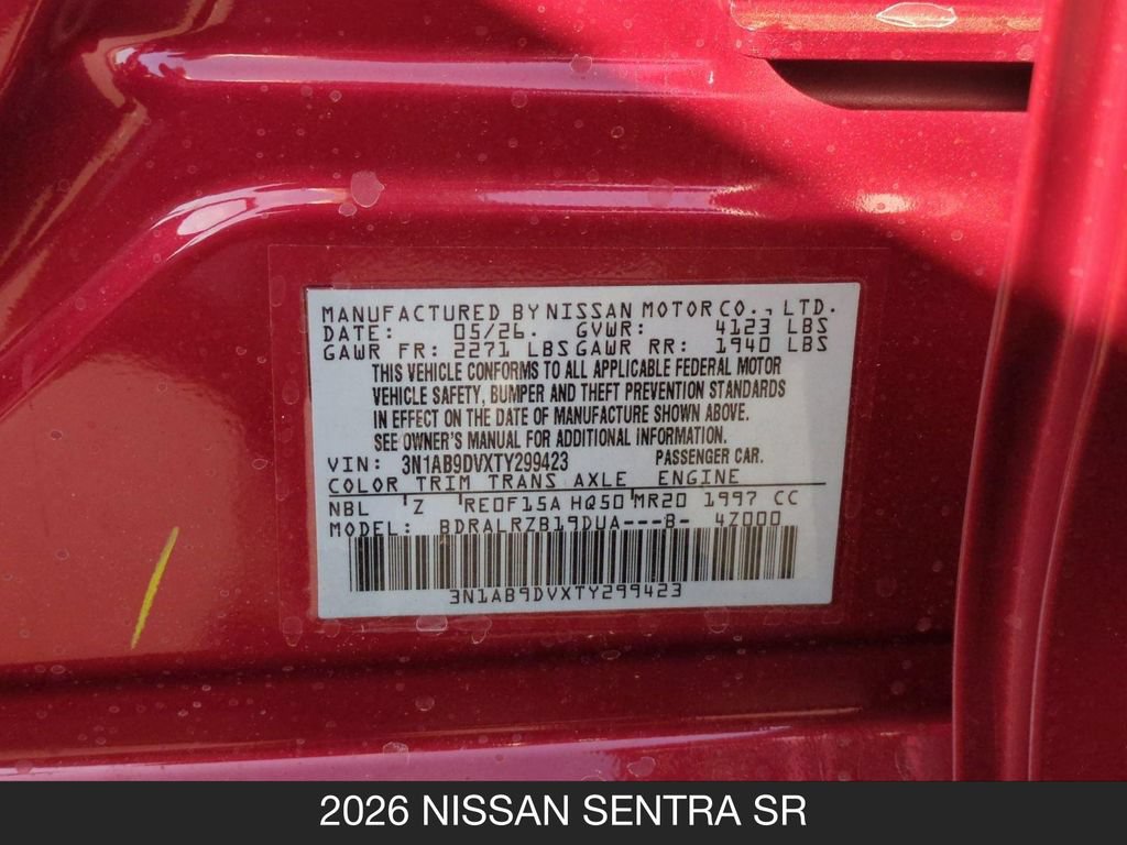 New 2026 Nissan Sentra SR w/ Floor Mat Package FWD image 25