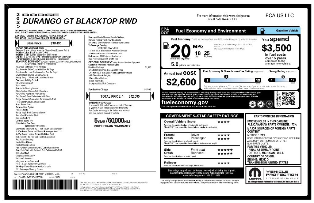 Used 2025 Dodge Durango GT w/ Blacktop Package RWD image 3