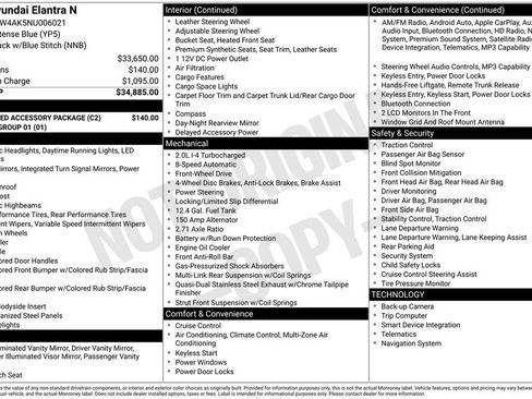 Used 2022 Hyundai Elantra N w/ Preferred Accessory Package FWD image 3