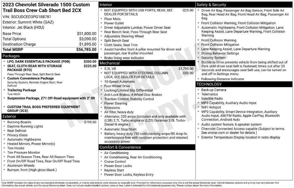 Used 2023 Chevrolet Silverado 1500 Custom Trail Boss w/ LPO, Dark Essentials Package AWD/4WD image 6
