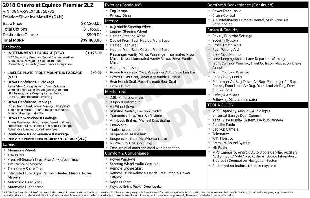 Used 2018 Chevrolet Equinox Premier w/ Infotainment II Package AWD/4WD image 48