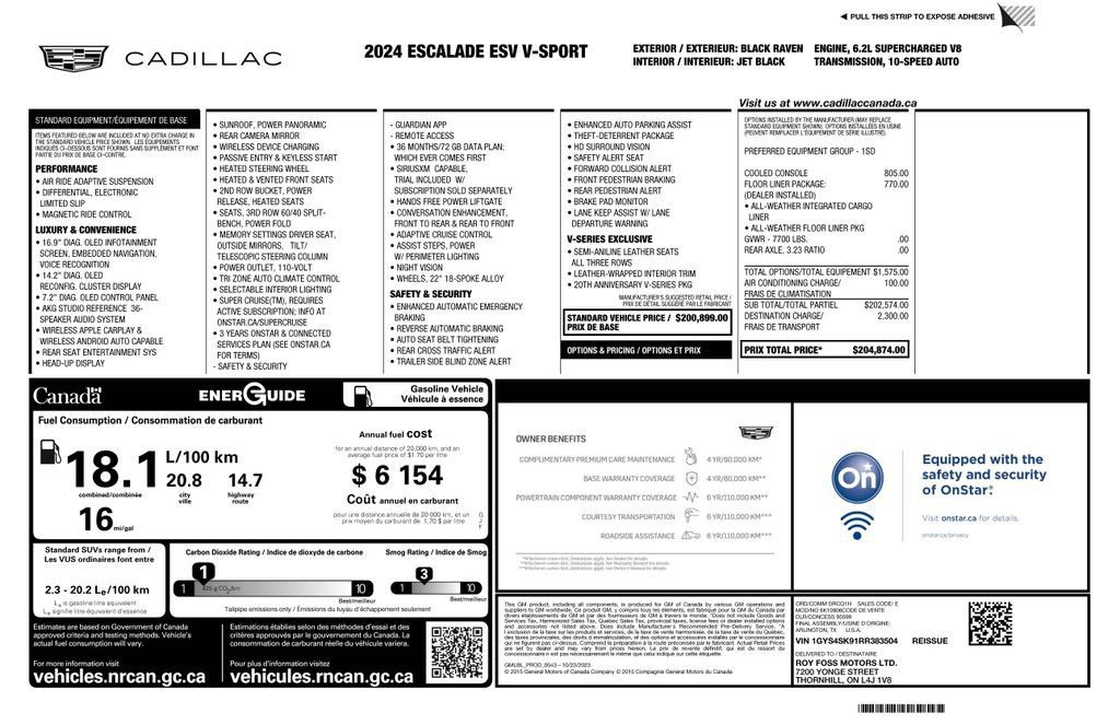 Used 2024 Cadillac Escalade ESV V w/ LPO, Floor Liner Package AWD/4WD image 2