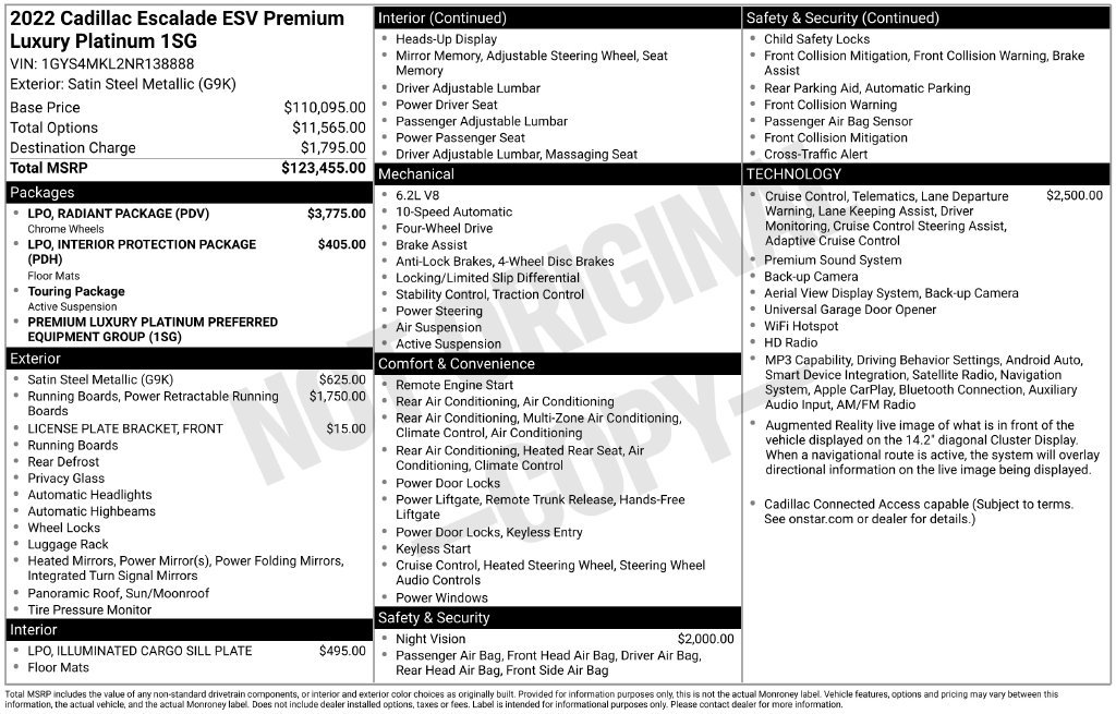 Used 2022 Cadillac Escalade ESV Premium Luxury Platinum w/ LPO, Radiant Package AWD/4WD image 4