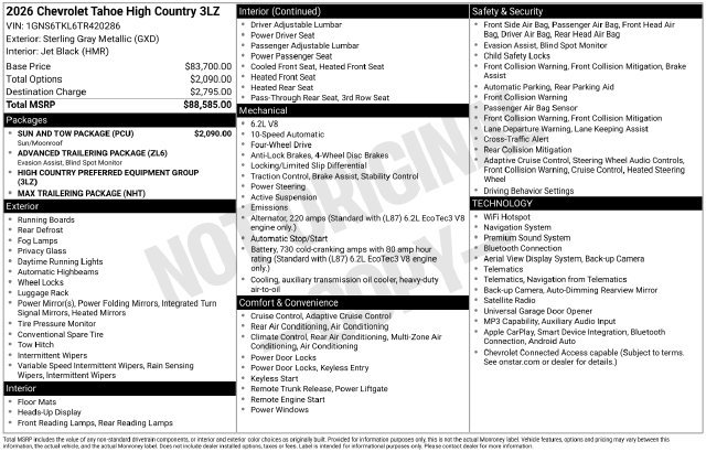 New 2026 Chevrolet Tahoe High Country w/ Sun And Tow Package AWD/4WD image 5