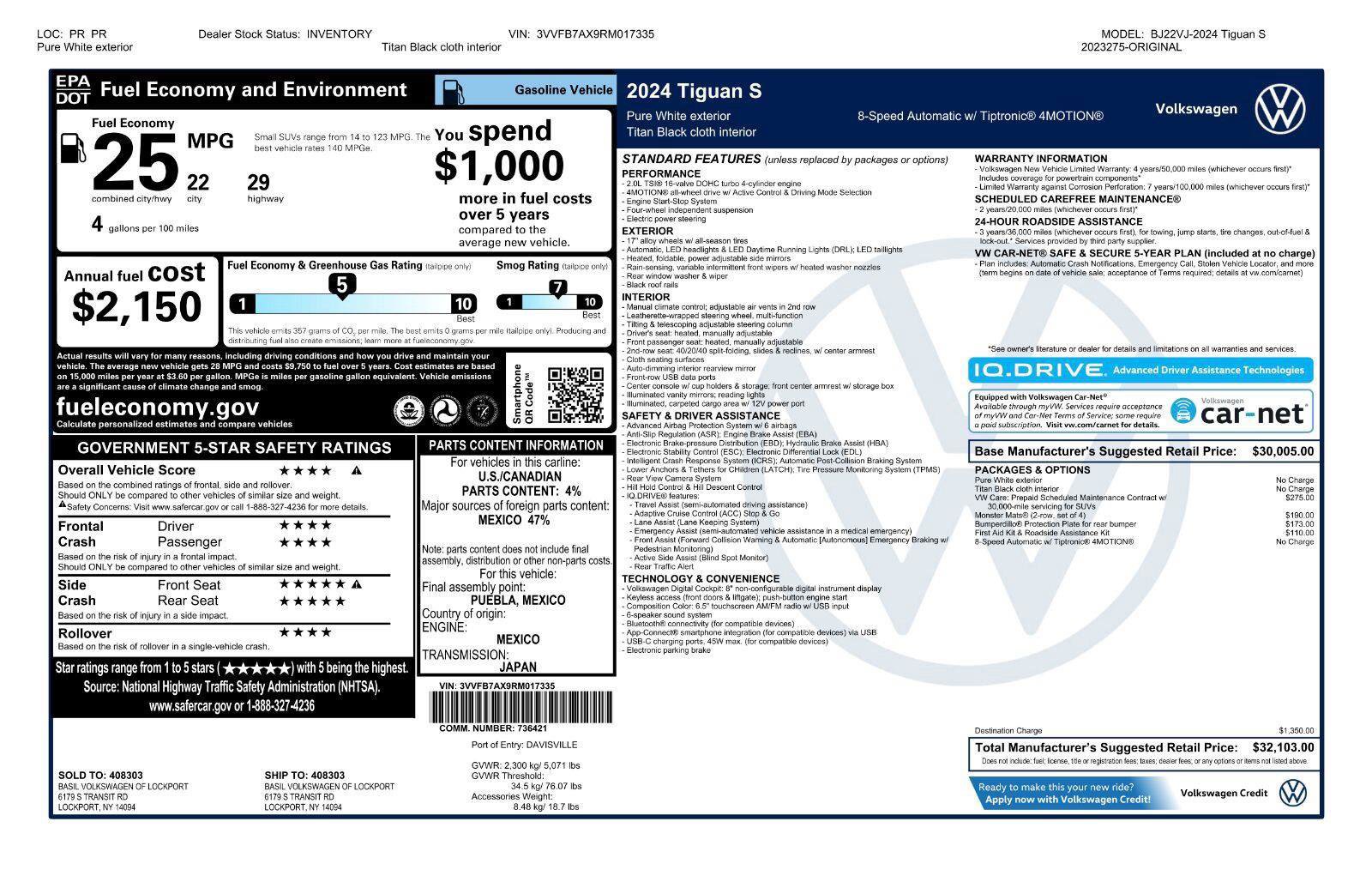 Certified 2024 Volkswagen Tiguan S AWD/4WD image 45