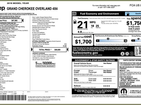 Used 2018 Jeep Grand Cherokee Overland AWD/4WD image 2