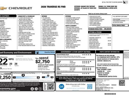 New 2026 Chevrolet Traverse RS w/ LPO, Floor Liner Package FWD image 3