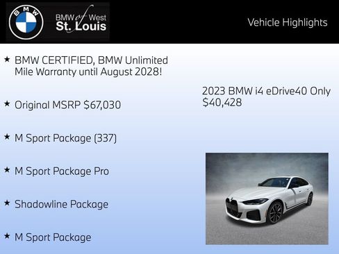 Used 2023 BMW i4 eDrive40 w/ M Sport Package RWD image 8