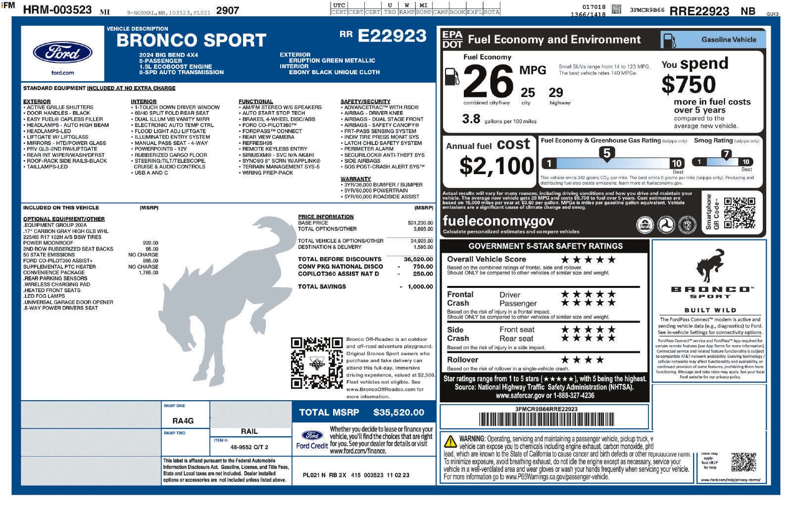 Used 2024 Ford Bronco Sport Big Bend w/ Convenience Package AWD/4WD image 4