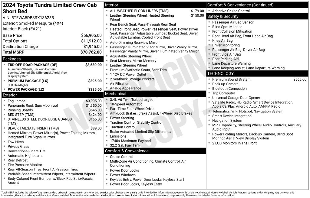 Used 2024 Toyota Tundra Limited w/ TRD Off-Road Package AWD/4WD image 46