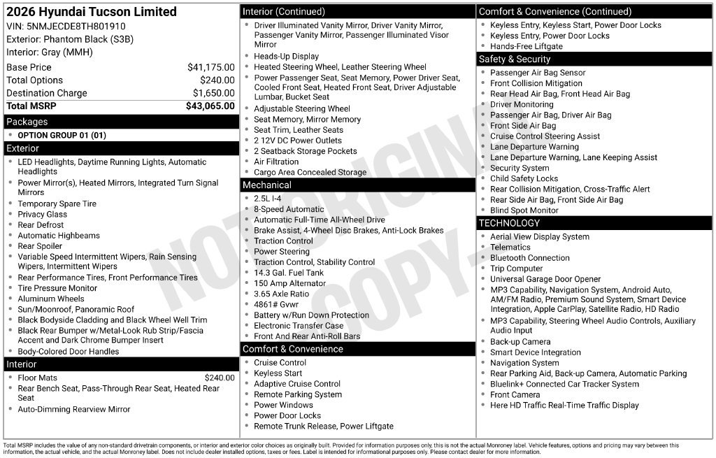 New 2026 Hyundai Tucson Limited AWD/4WD image 1