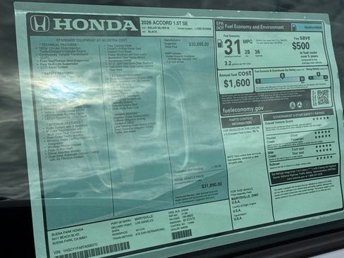 New 2026 Honda Accord SE image 31