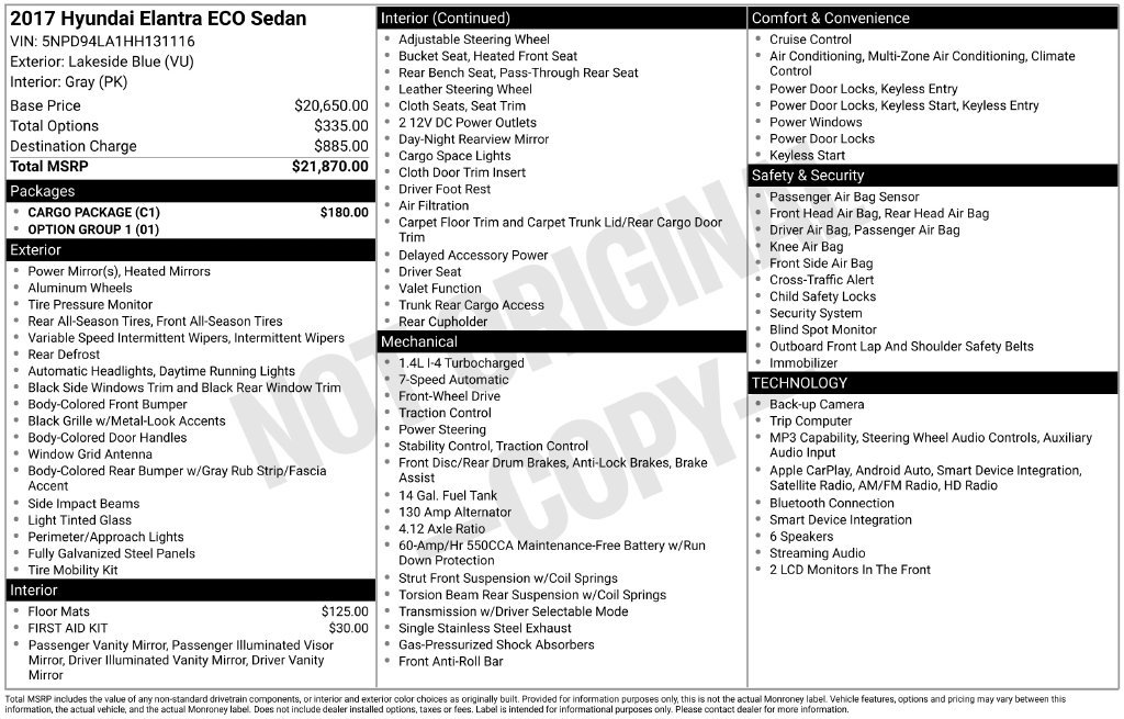 Used 2017 Hyundai Elantra ECO w/ Cargo Package FWD image 6