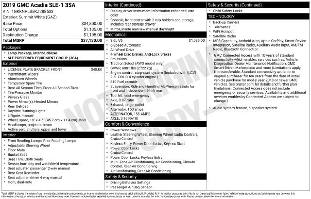 Used 2019 GMC Acadia SLE AWD/4WD image 1